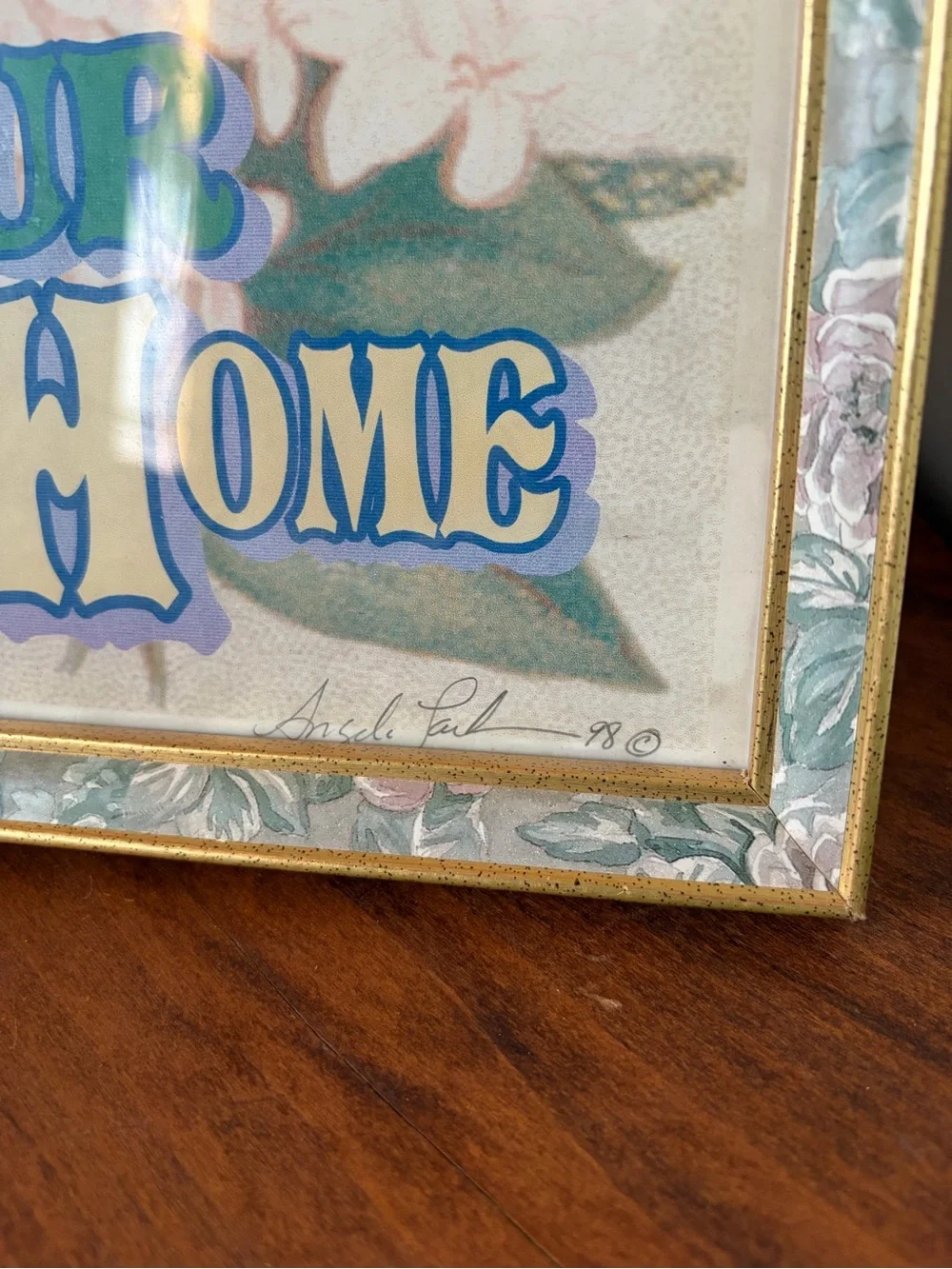 God Bless Our Home Framed Christian Floral Print in Vintage Frame
